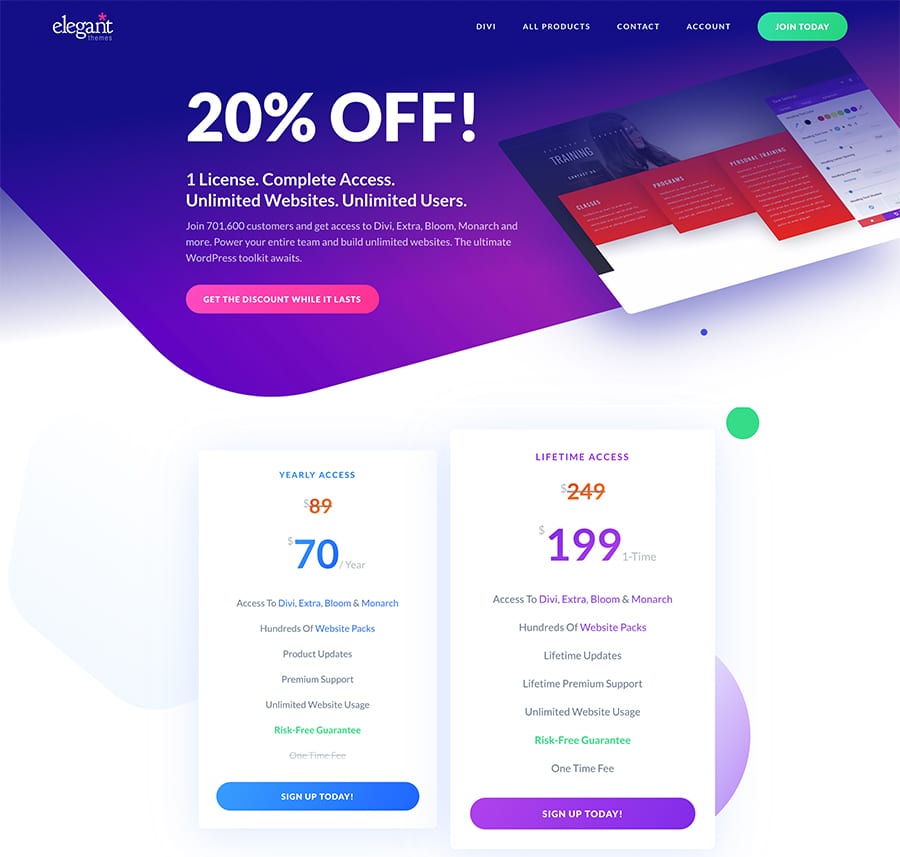 divi elegant themes 20% discount code